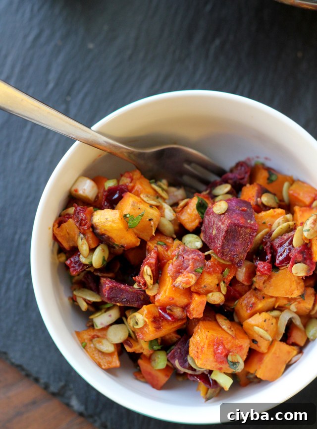 roasted sweet potato salad with cranberry-chipotle dressing from Eats Well With Others, gluten-free, vegan