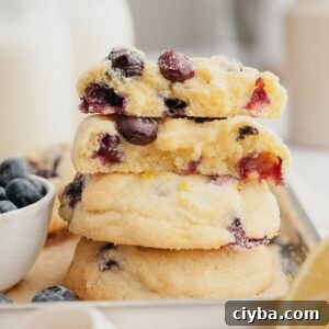 A stack of lemon blueberry cookies cut in half.