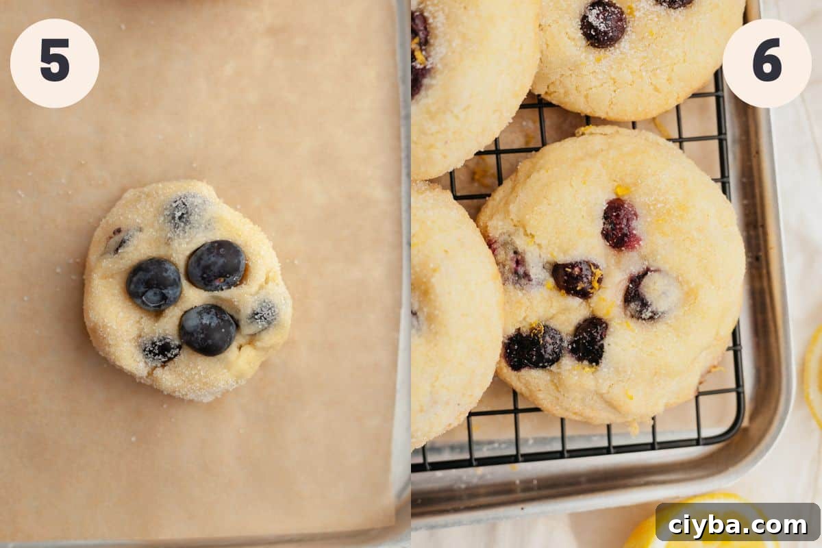 Steps 5 and 6 in the lemon blueberry baking process.