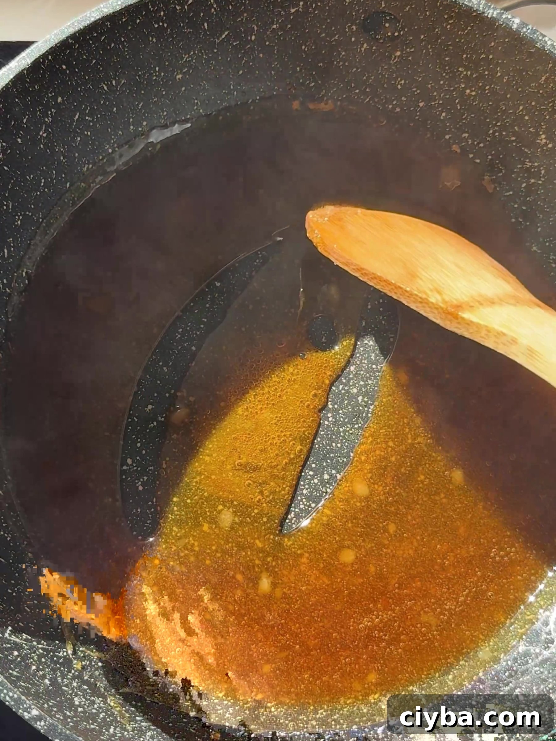 Melted butter and sugar in a pan