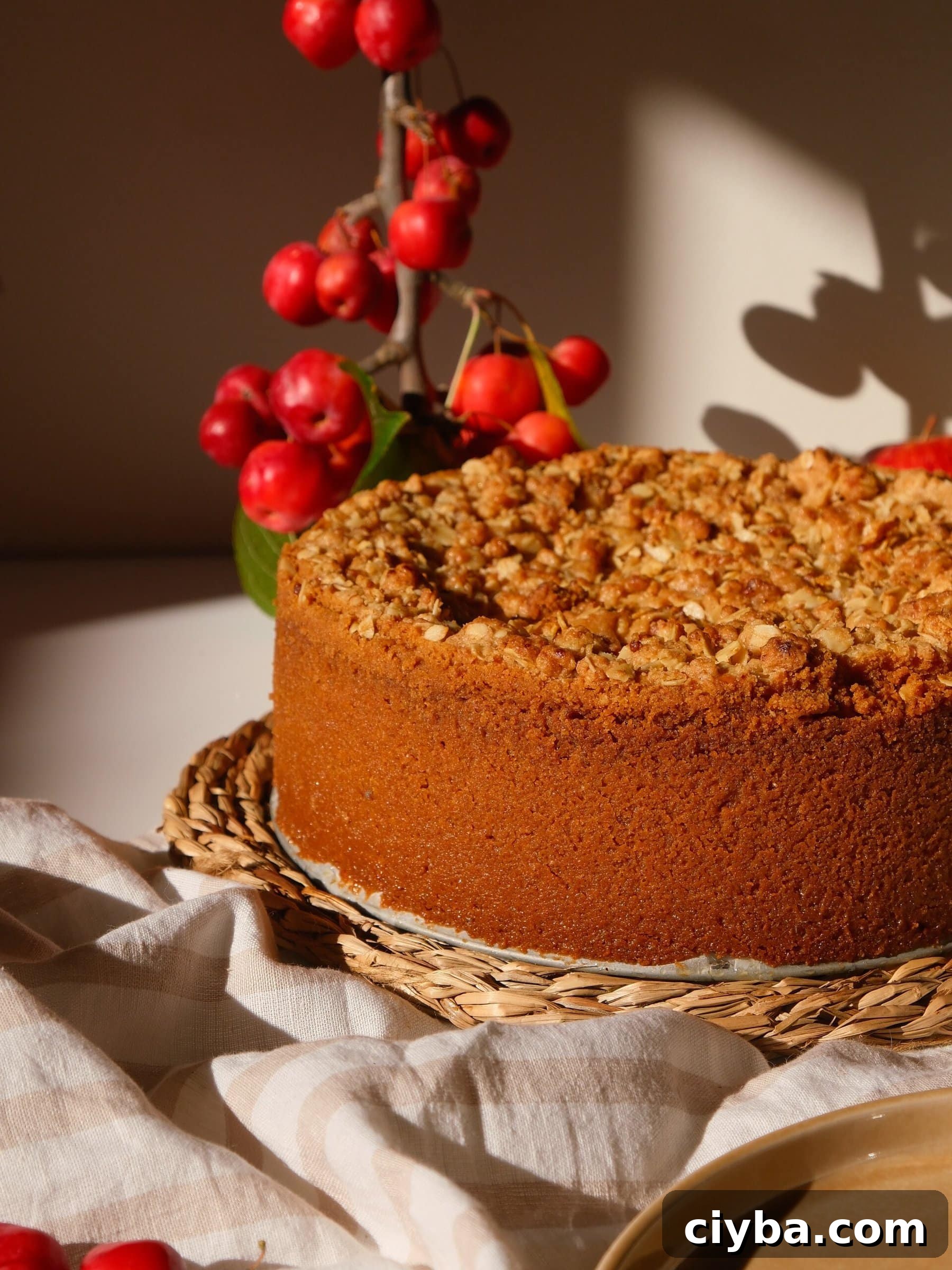 Apple Crumble Cheesecake on a plate.