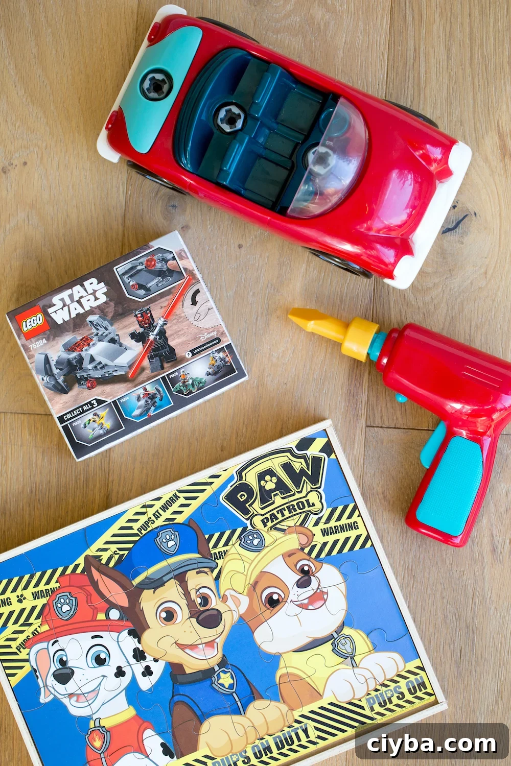 closed ended toys puzzle lego kit and car with screwdriver