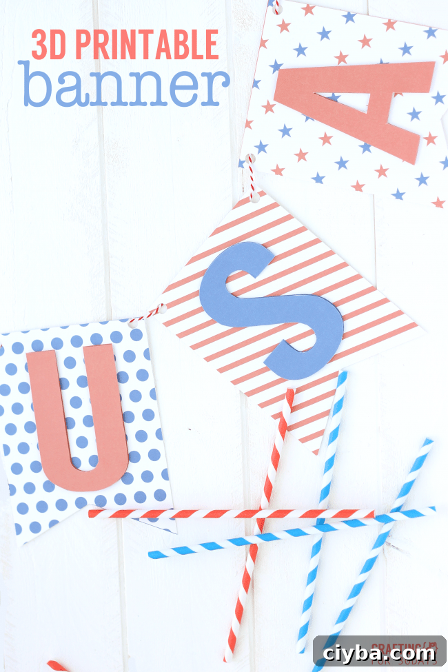 Printable 3D 4th of July Banner Template for Independence Day 2 Printable 3D 4th of July Banner