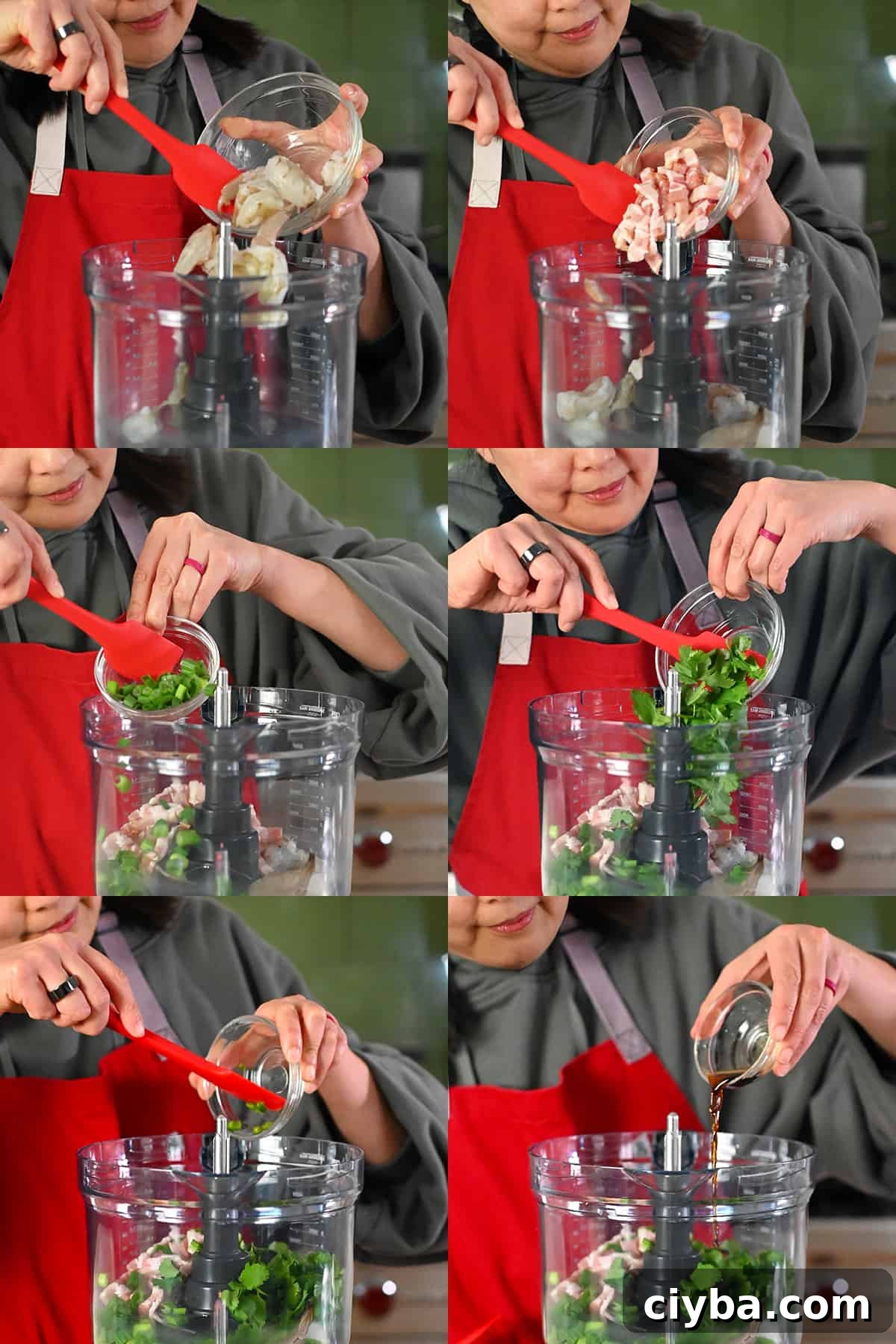 The stuffing ingredients are put inside a food processor.