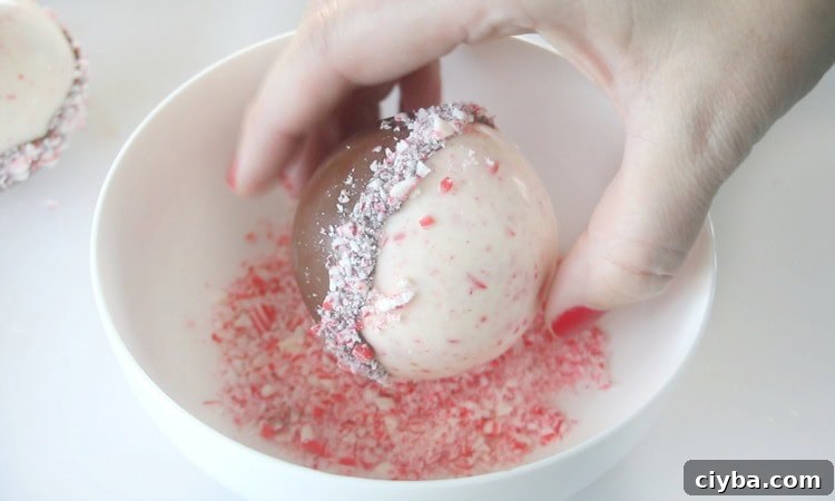 rolling bomb in crushed peppermint candies