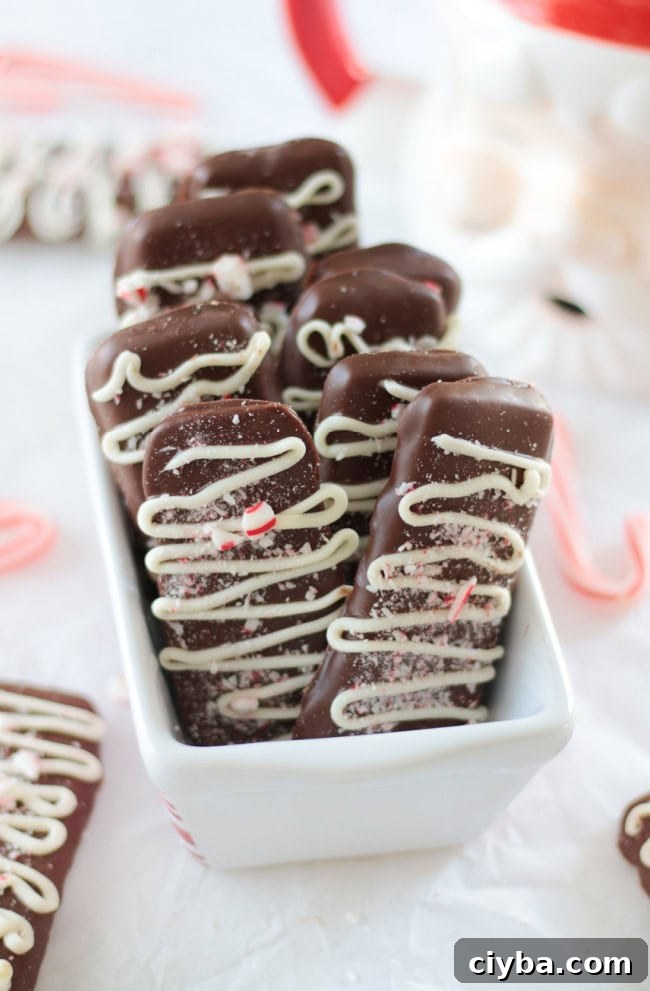 peppermint bark shortbread cookies in ceramic dish