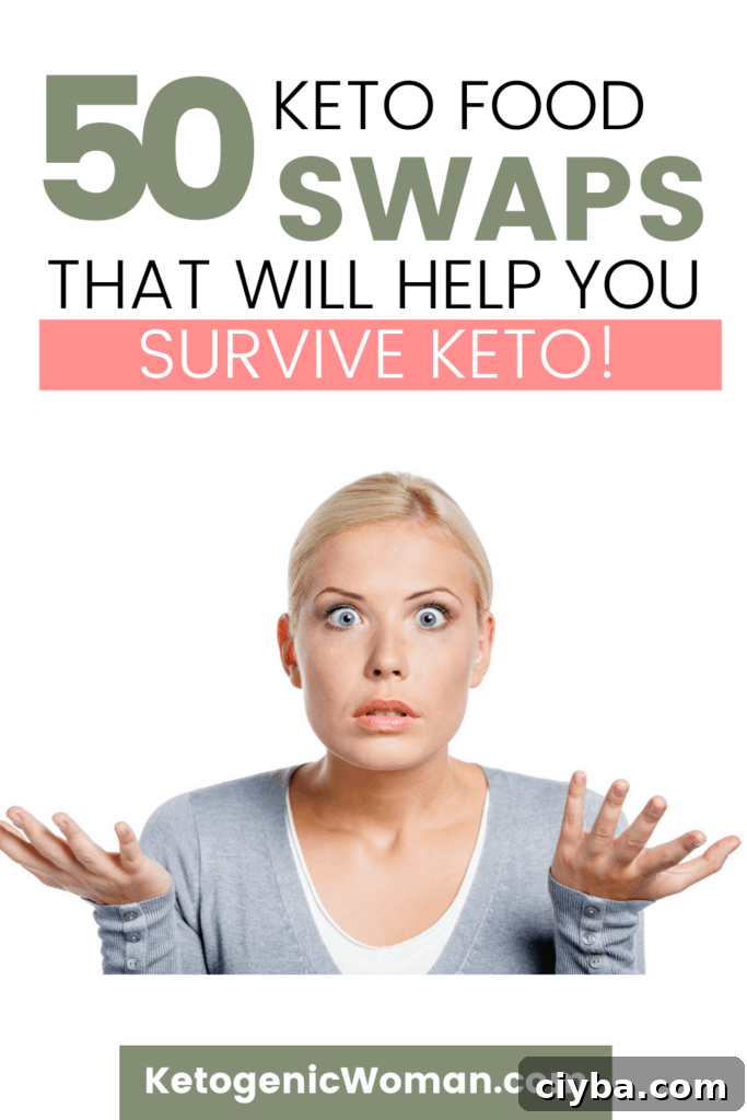 Low-Carb Food Swaps for Keto Beginners: Simple Pantry Swaps 3 Pinterest Pin for 50 Keto food swaps