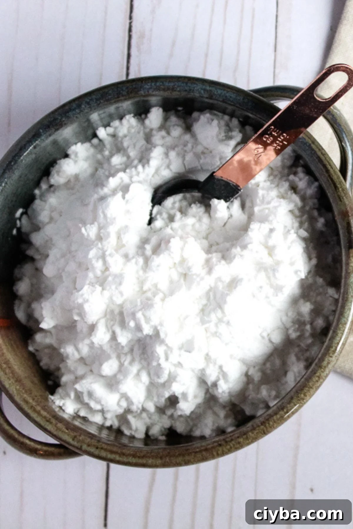 overhead shot of a bowl of potato starch