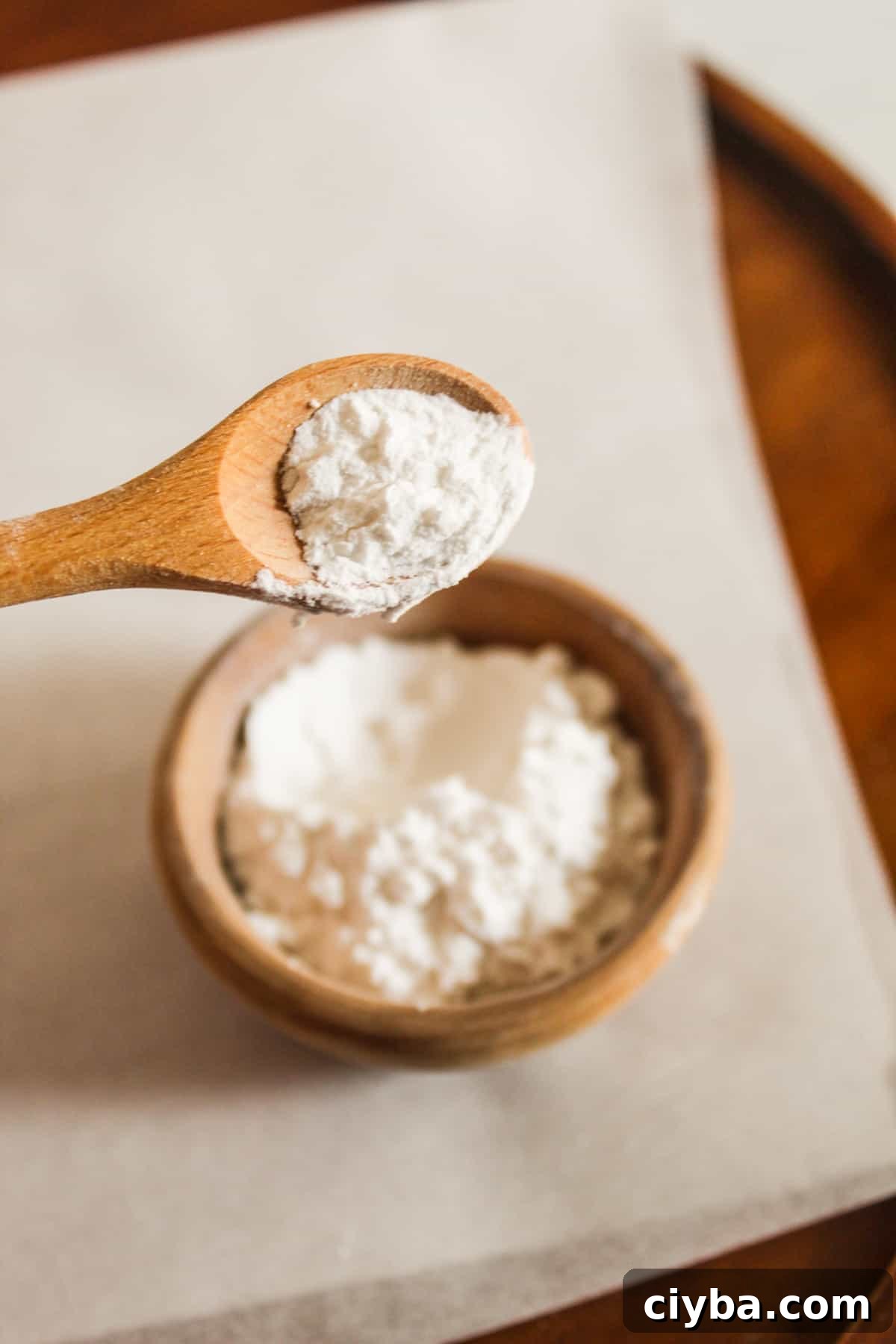 brown spoon with arrowroot powder