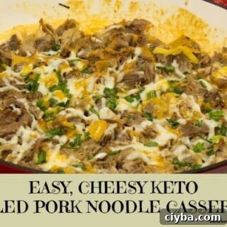 Easy, cheesy keto pulled pork noodle casserole