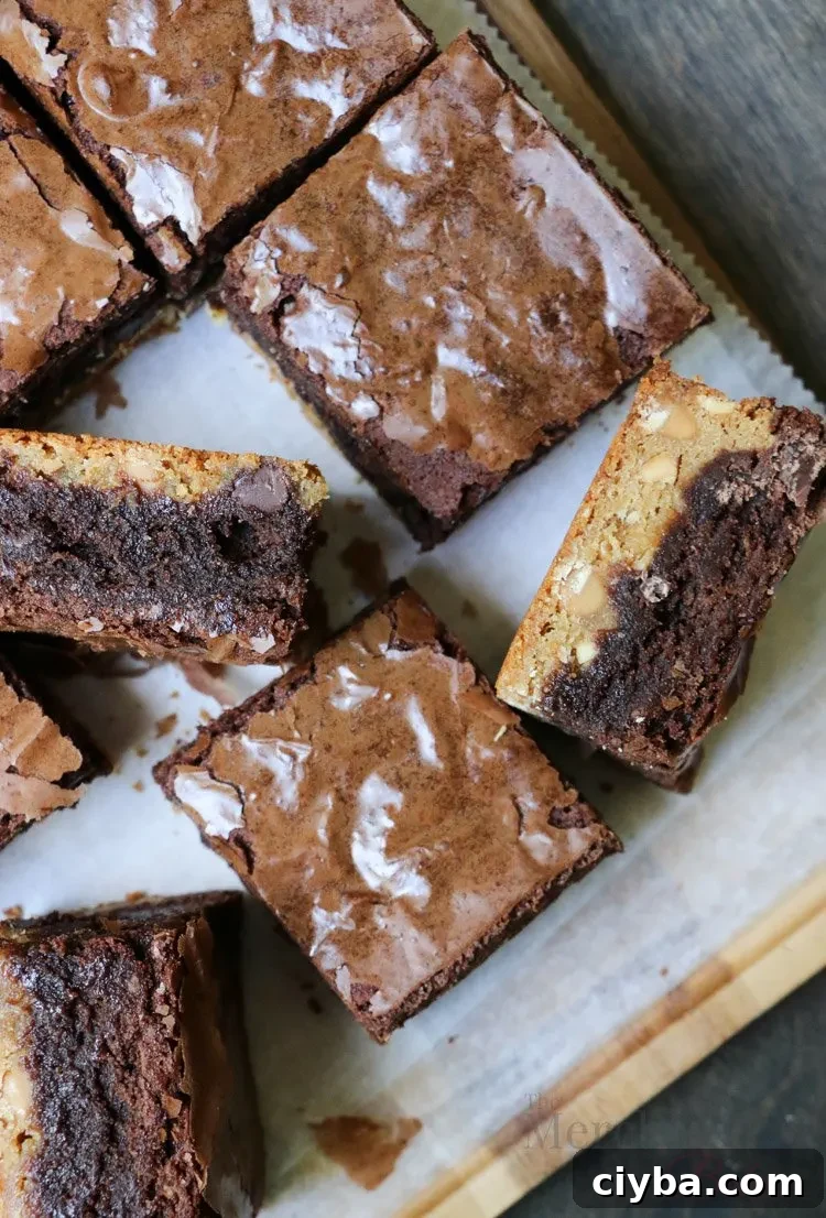 Chewy Peanut Butter Blondie Brownies 4 Top view of Peanut Butter Blondie Brownies cut into squares
