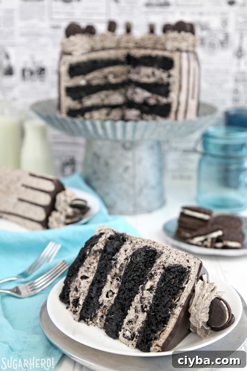 Cookies and Cream Cake - close-up of cake slice