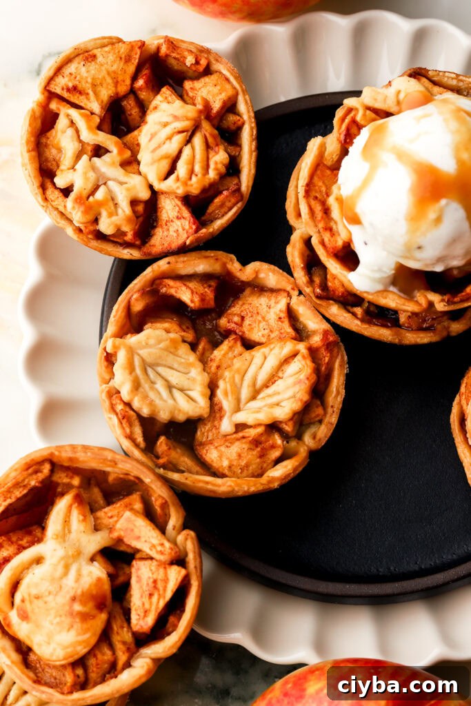 mini apple pies topped with cut out leaf designs