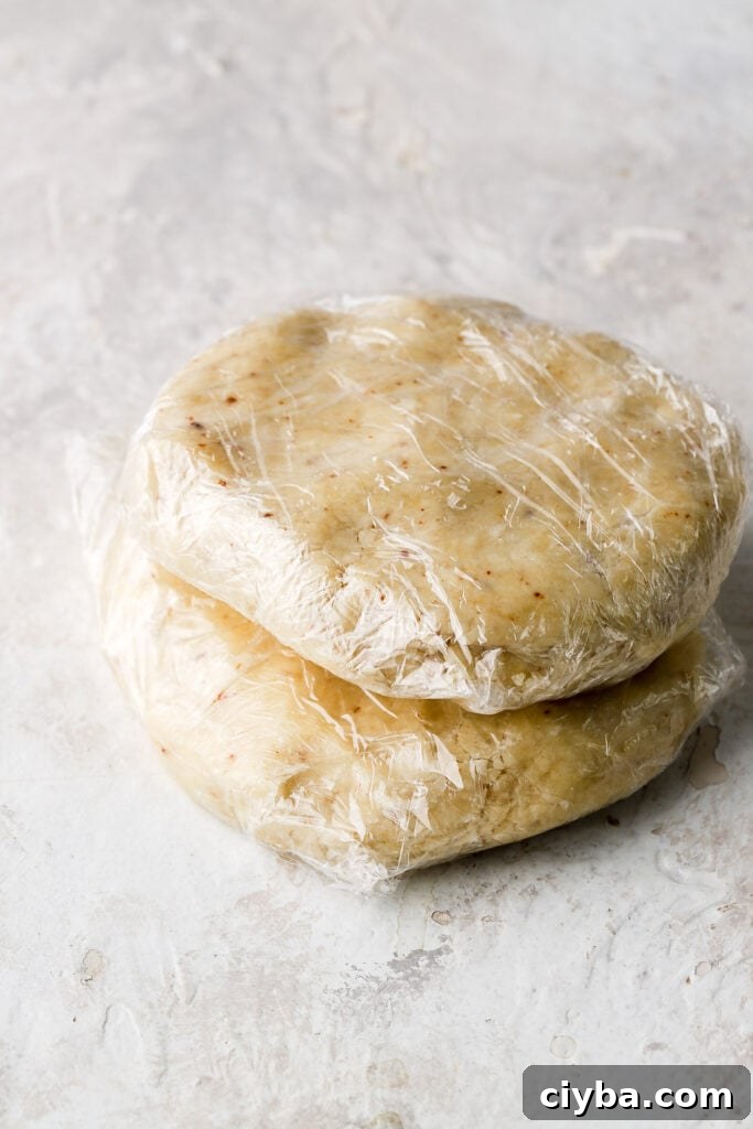 split dough in two, press them together and refrigerate