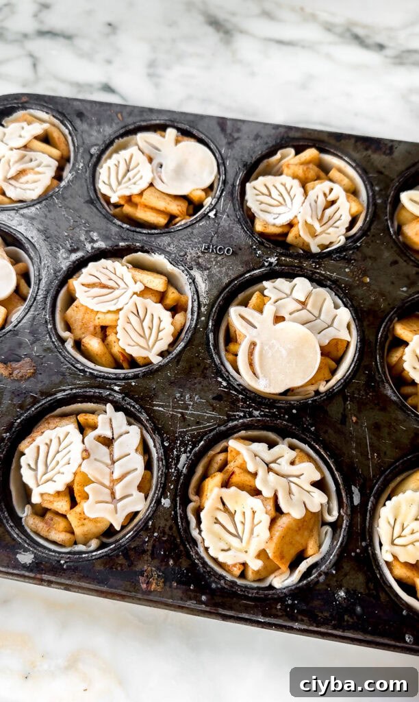 mini pies topped with leaf designs