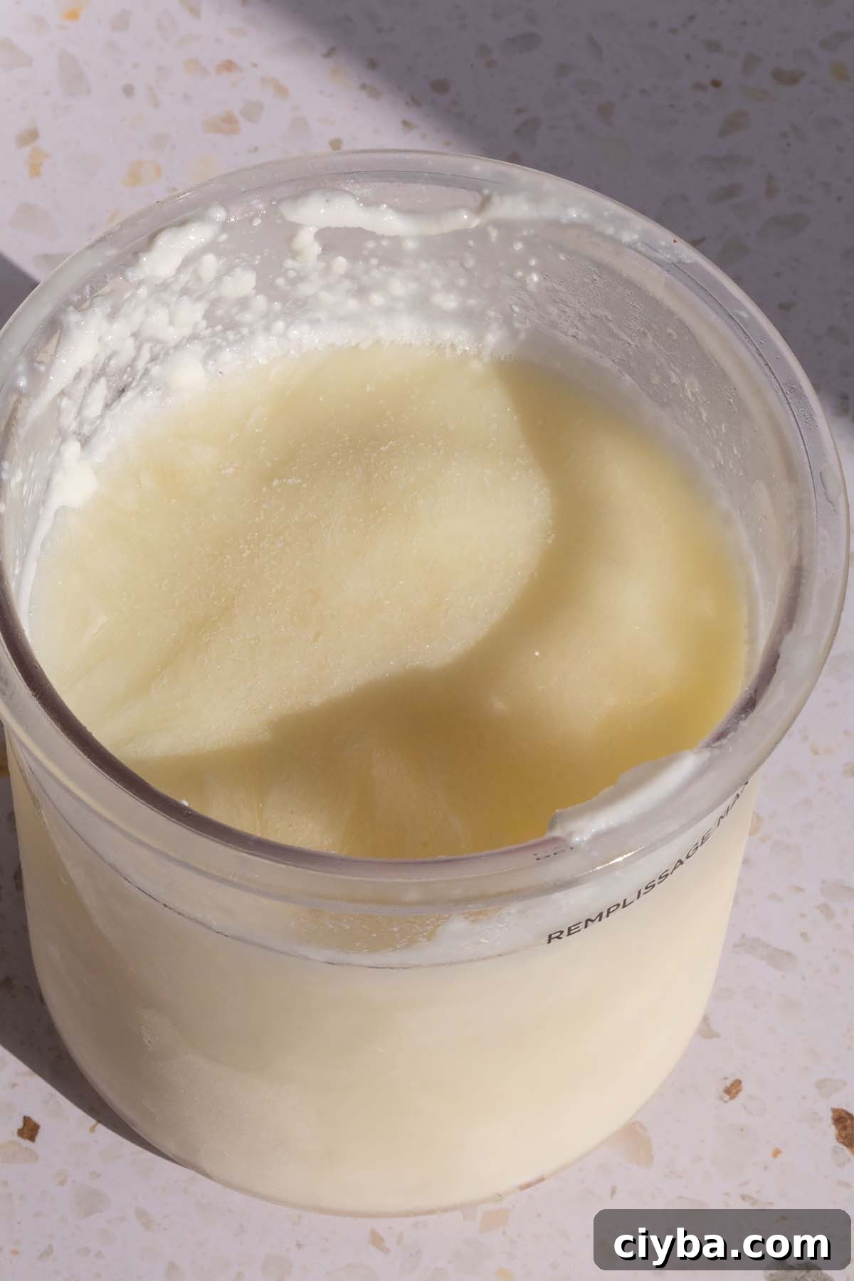 Frozen ice cream in Ninja Creami container