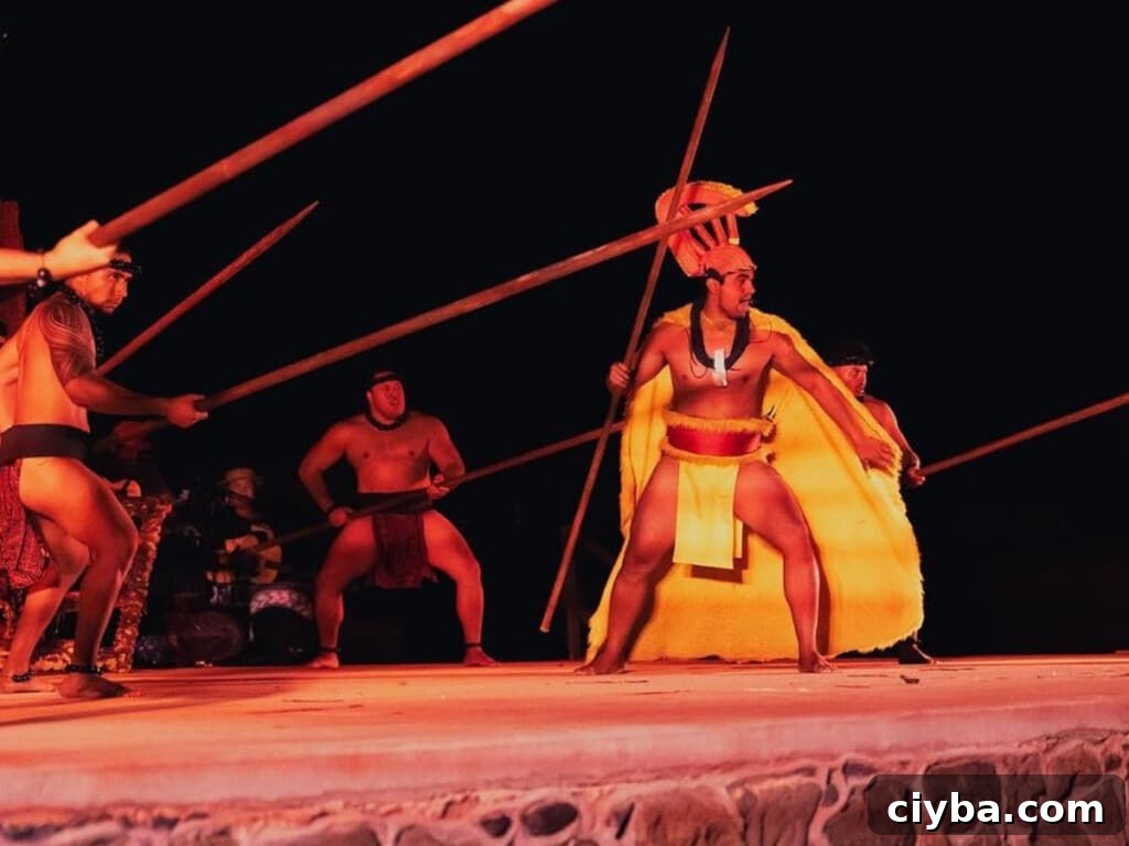 A Hawaiian warrior performing in the Mauka Warriors Luau.