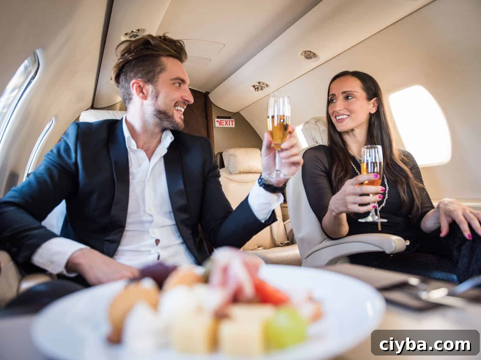 40th Birthday Party Ideas: Unique Themes and Memorable Activities 9 Couple sitting first class on a plane.