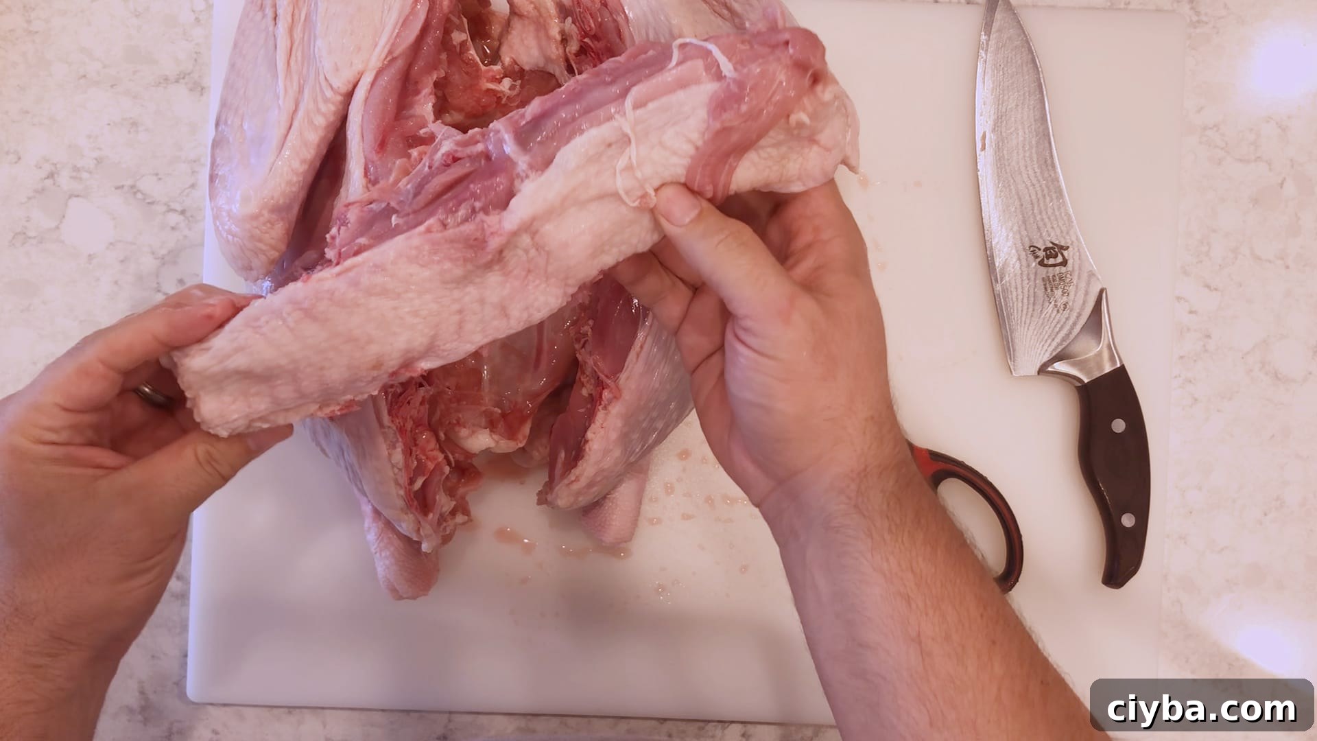 the backbone removed from a spatchcocked turkey