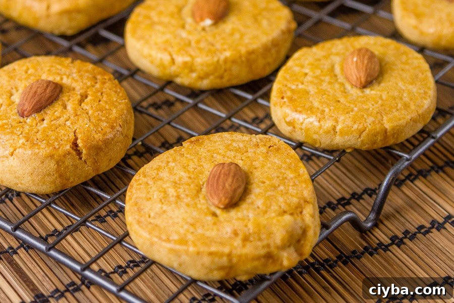 Chinese Almond Cookies on a wire rack.
