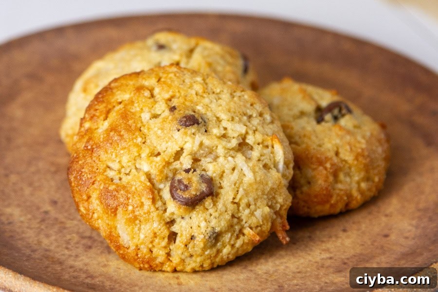 three cookies on a brown plate.
