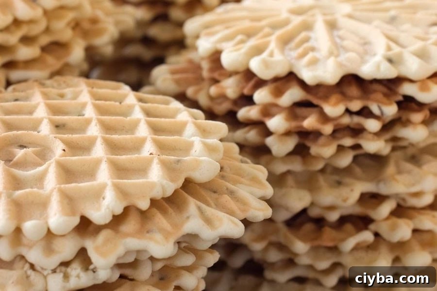 pizzelle cookies all stacked.
