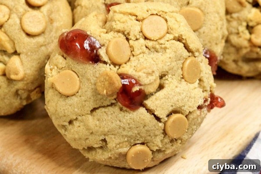 close up on a pb&j cookie.