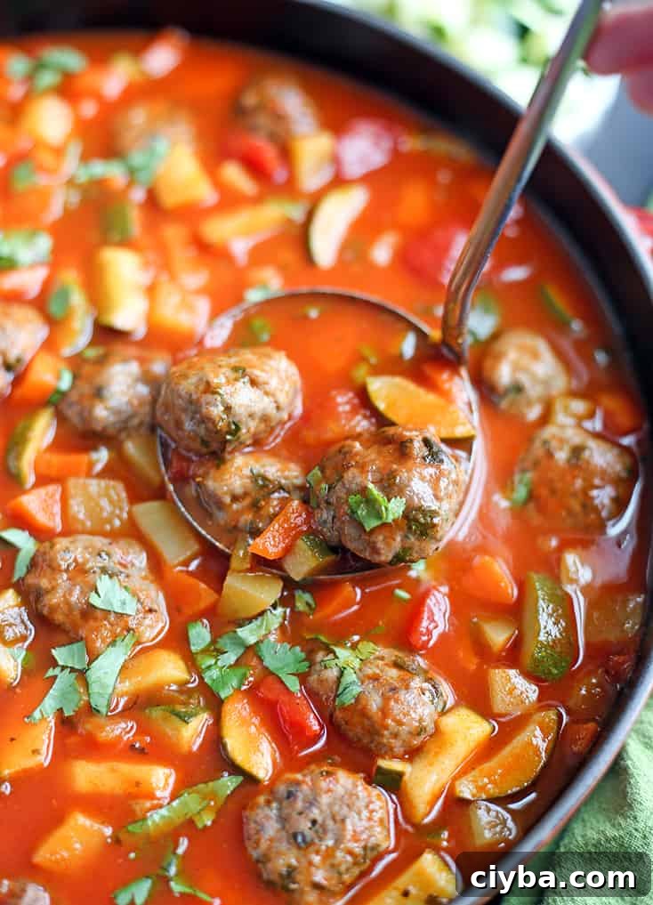 This Paleo Whole30 Mexican Meatball Soup is flavorful, packed with veggies, and so delicious! Gluten free, dairy free, egg free and nut free.