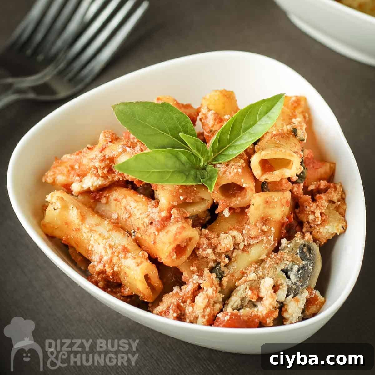 Baked Ziti with Mushrooms and Spinach