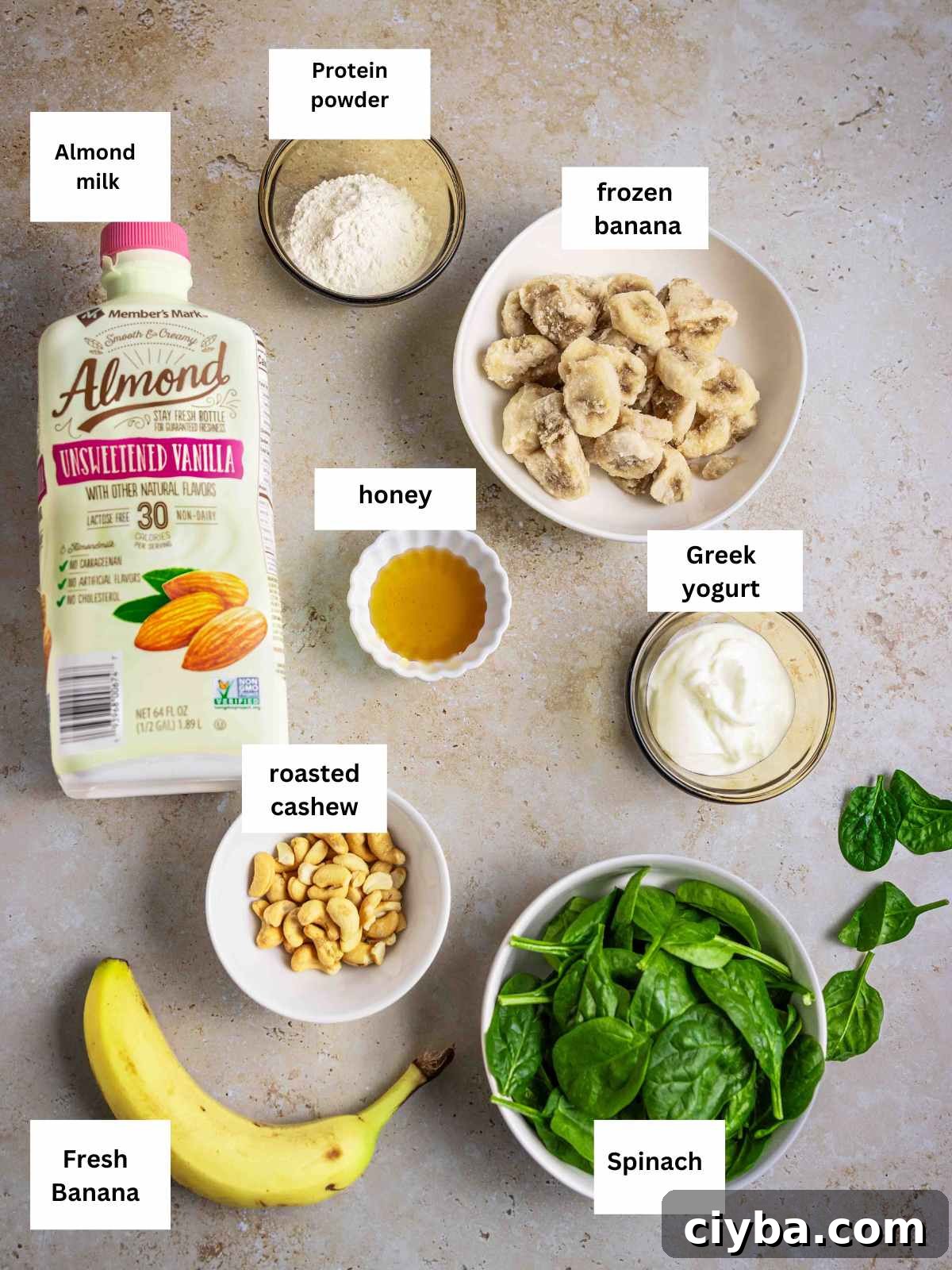 Ingredient list for the banana smoothie.