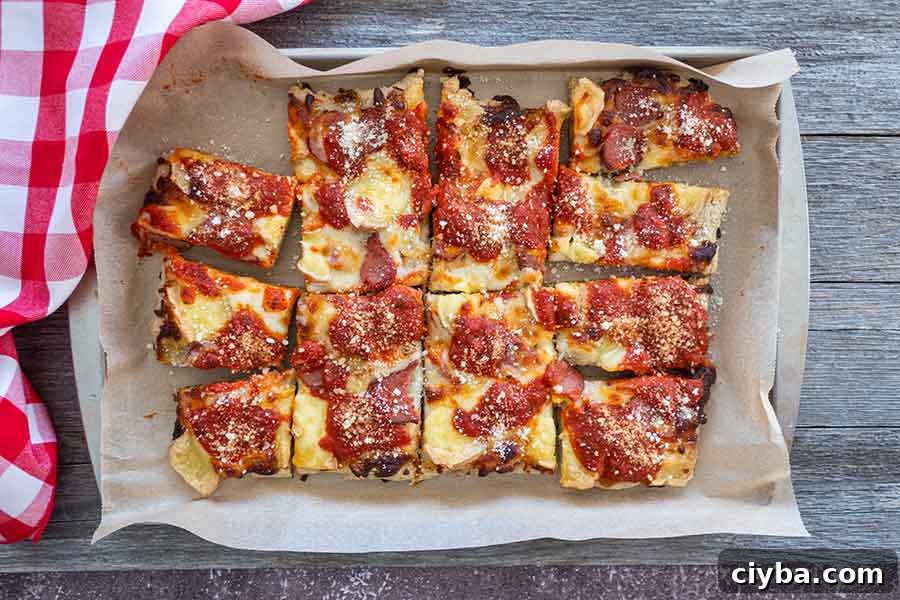 sliced Detroit style gluten free pizza