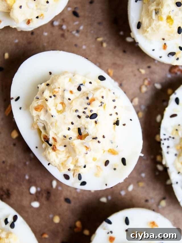 Keto Super Bowl Party Menu: Low-Carb Game Day Recipes 11 closeup of keto deviled eggs on a baking sheet