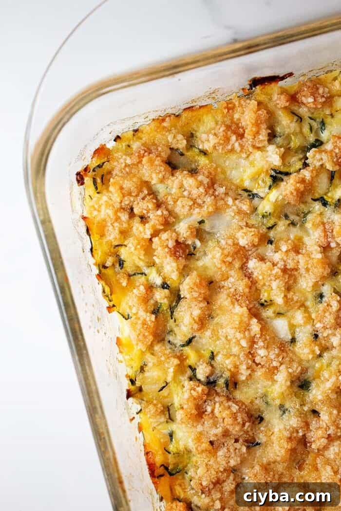 Keto Super Bowl Party Menu: Low-Carb Game Day Recipes 39 overhead view of keto zucchini casserole in glass casserole dish ready to be served
