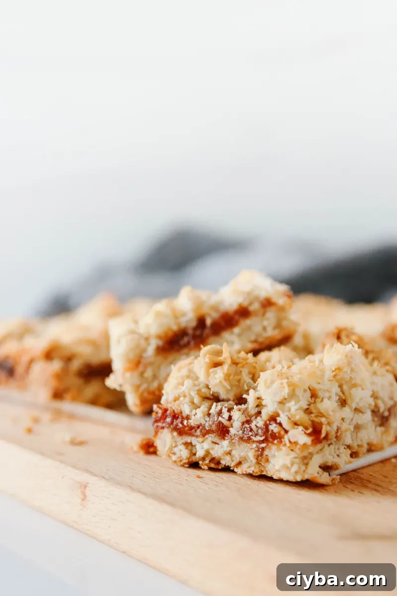 Coconut Peach Crumb Bars Recipe 10 close up of the cut bars so show the texture and toasted coconut flakes!