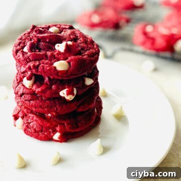 duncan hines cake mix cookies red velvet flavor on a plate in stack