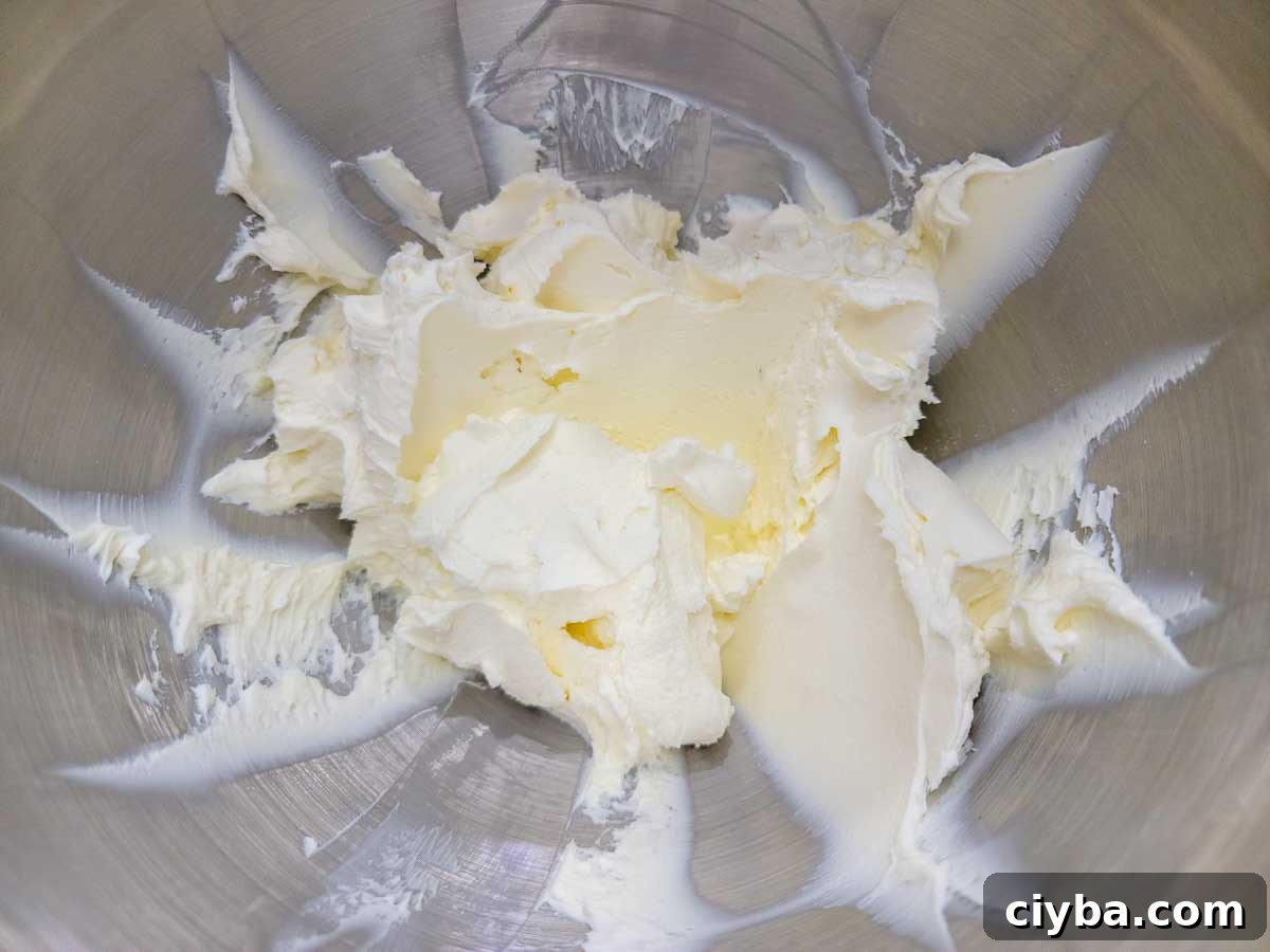 cream cheese mixture in a mixing bowl.