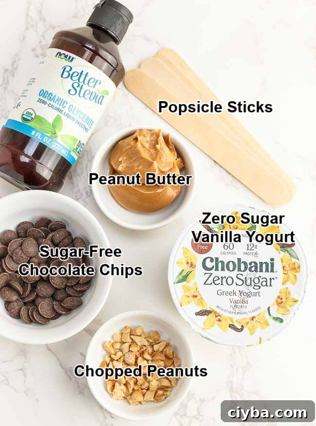 Ingredients for making keto frozen yogurt buster bars.