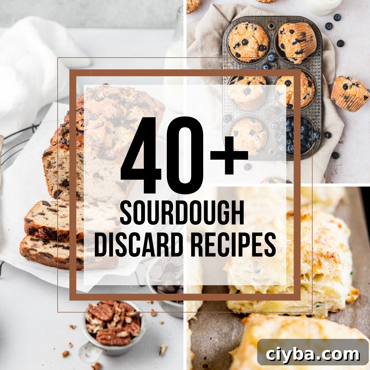 A collage of 3 sourdough discard recipes with text overlay.