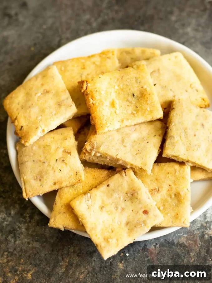 Sourdough crackers in a bowl.
