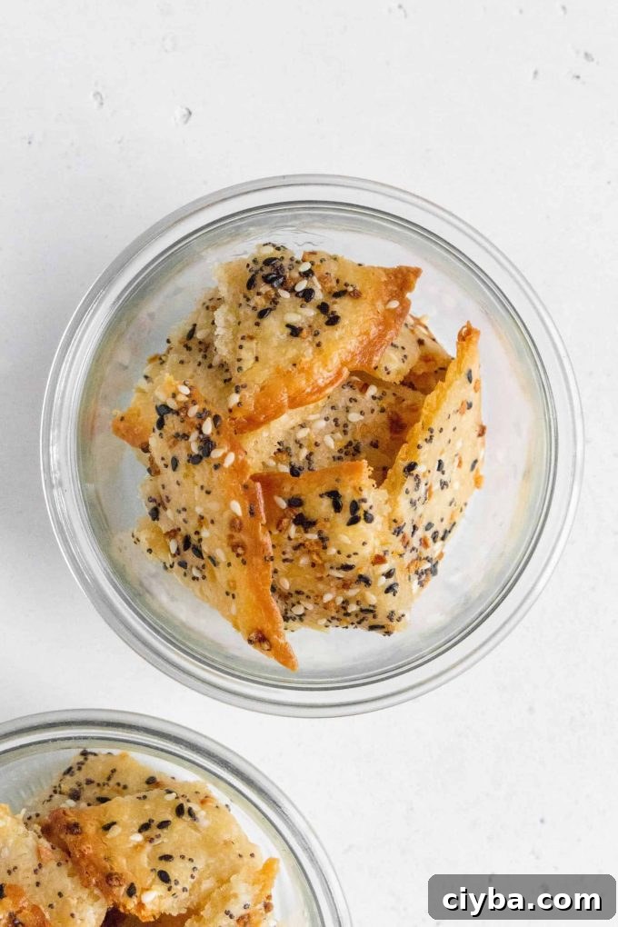 Aerial photo of sourdough crackers in a jar.