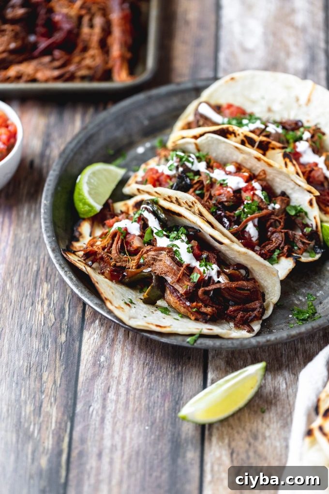 Tacos made with homemade sourdough flour tortillas on a plate. 