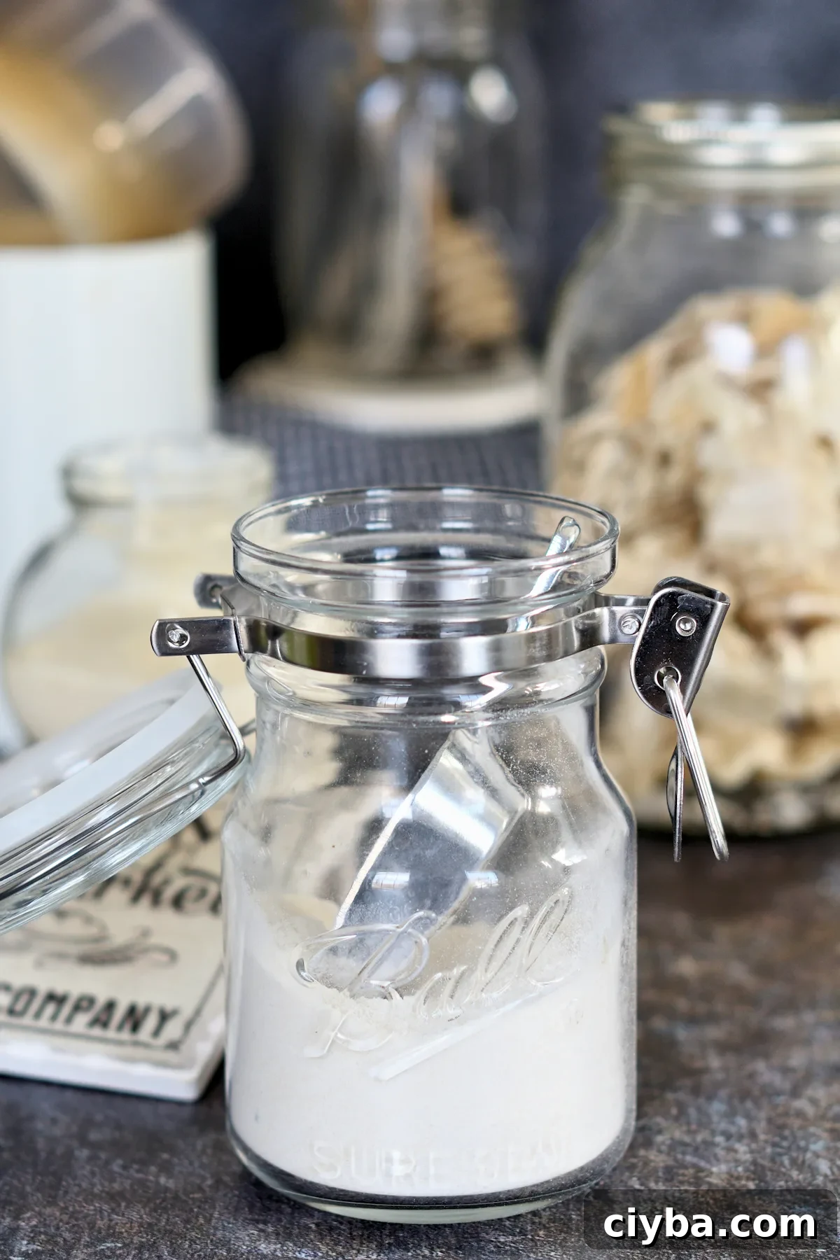 A jar of dried sourdough powder.