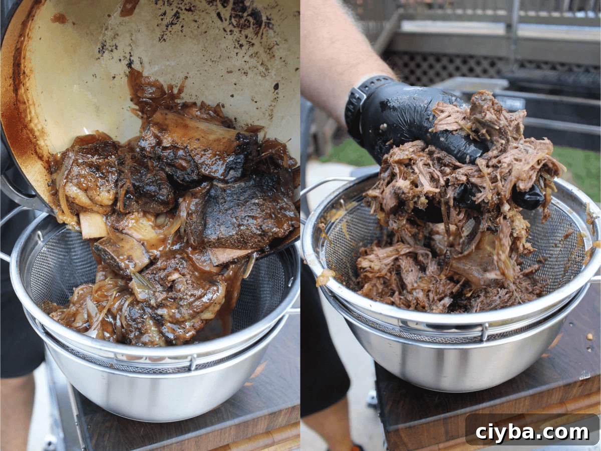 The meat is shredded to make the ultimate Beer-Braised Beef Melt.