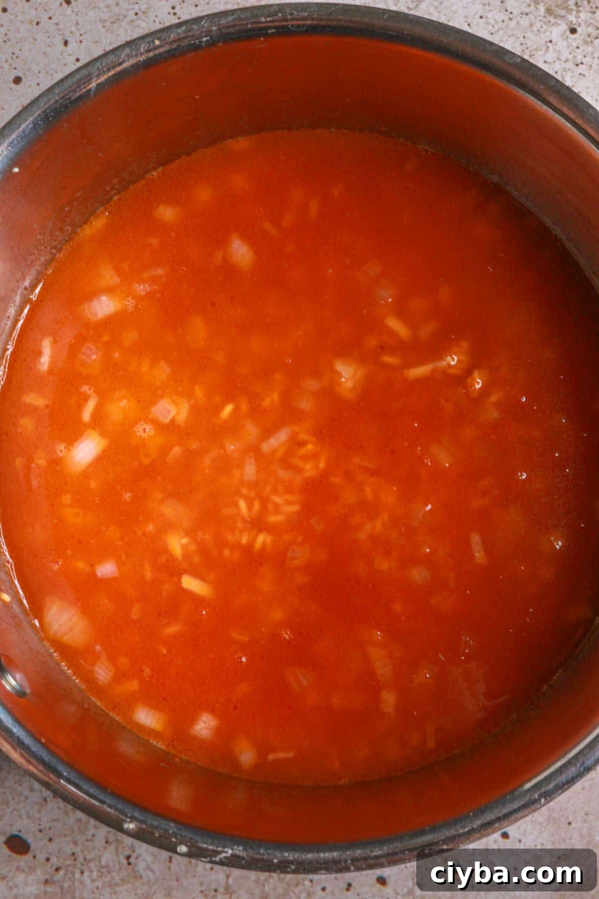 Add broth, tomato sauce and salt