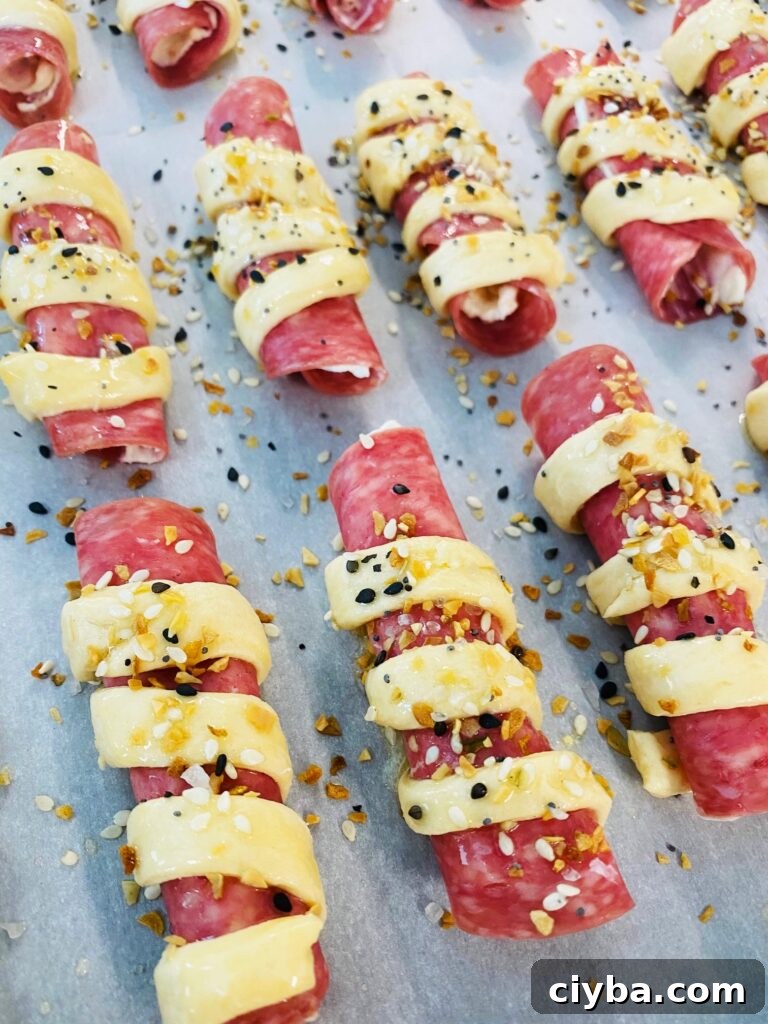 Crescent Wrapped Salami Rolls before cooking