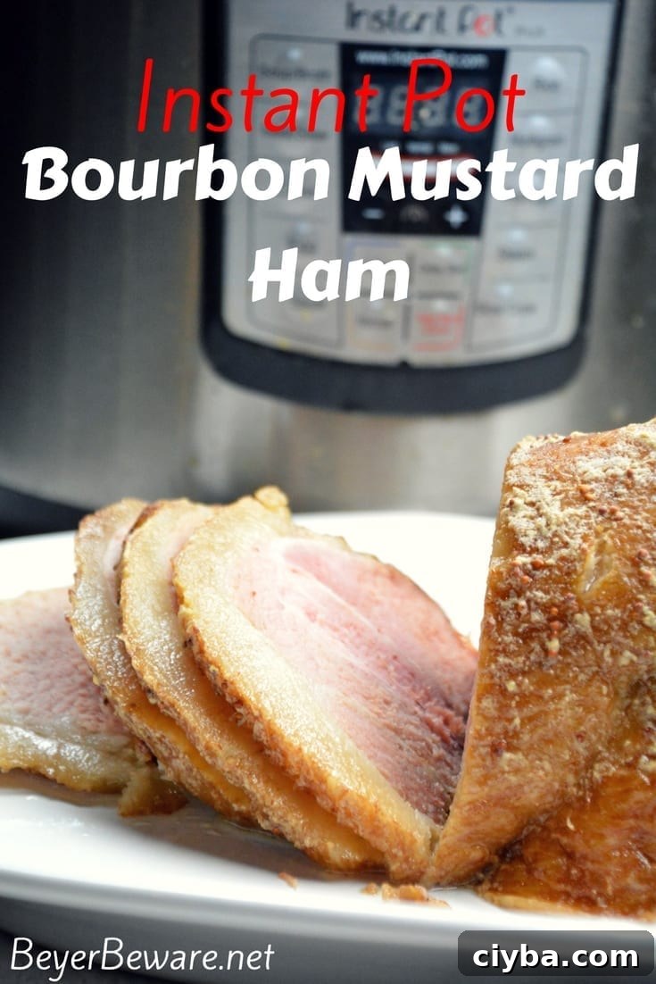 Instant Pot Bourbon Mustard Ham is a spicy and sweet combination of flavors that can be done quickly in the Instant Pot for a great weeknight meal.