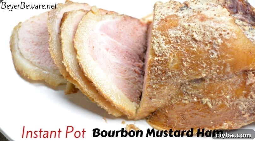 Sliced Instant Pot Bourbon Mustard Ham ready to serve.