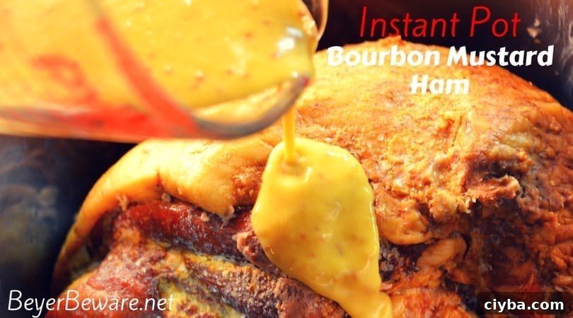 Instant Pot Bourbon Mustard Ham cooked in the pressure cooker.