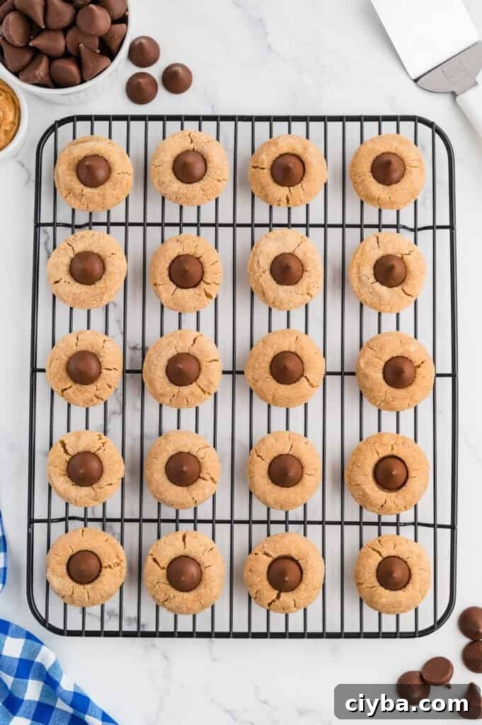 Gluten-Free Peanut Butter Blossoms with Dairy-Free Option 10 Easy Gluten Free Peanut Butter Blossoms (Dairy Free Option Too!) on a wire rack