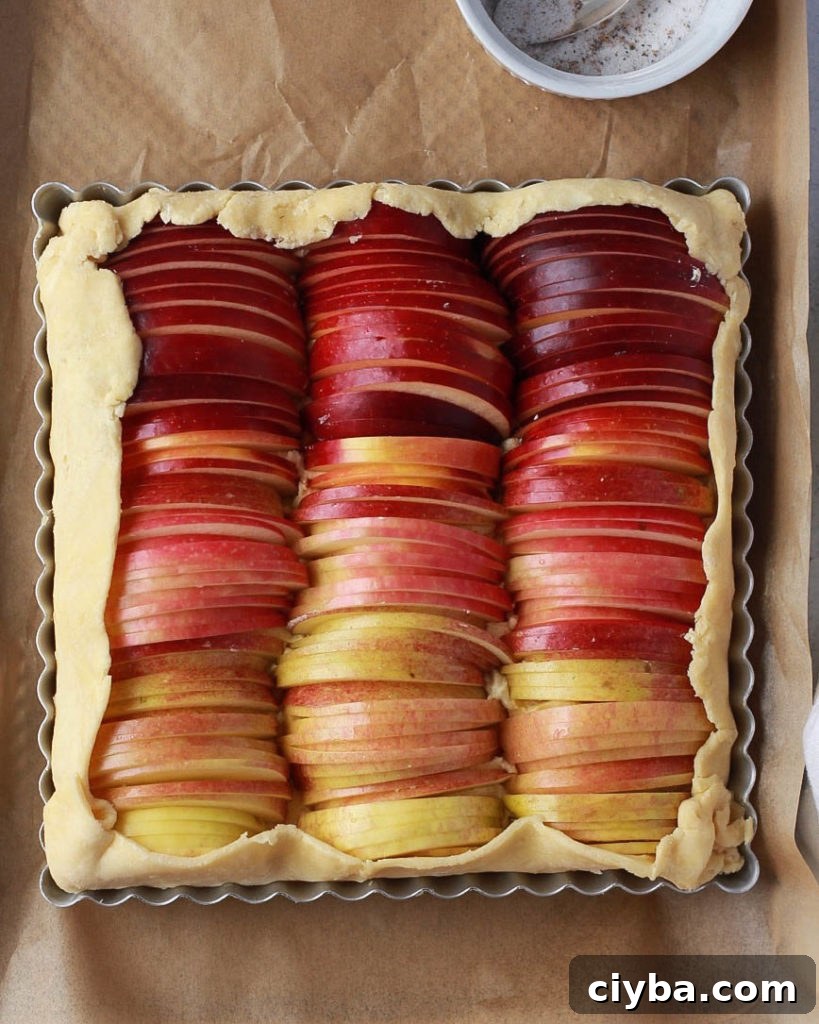 rustic apple ombre tart with honey frangipane